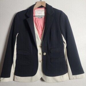 Cartonnier Blazer Womens 4 Black Cream Colorblock Layered Jacket Anthropologie